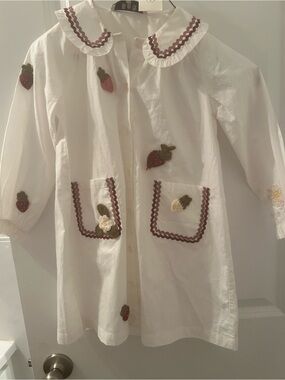 Sea New York White Cotton Dress with Strawberry Appliqués